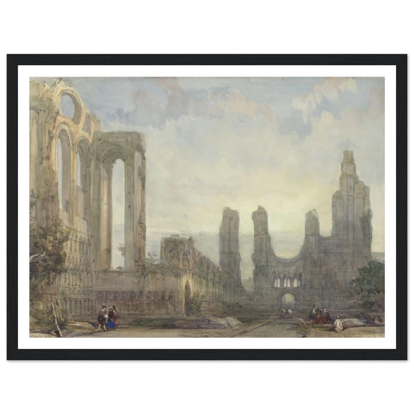 Abdijruïne van Aberbrothwick bij avond (1848) Art Print | David Roberts - Framed Poster - 30x40 cm / 12x16″ - Black frame