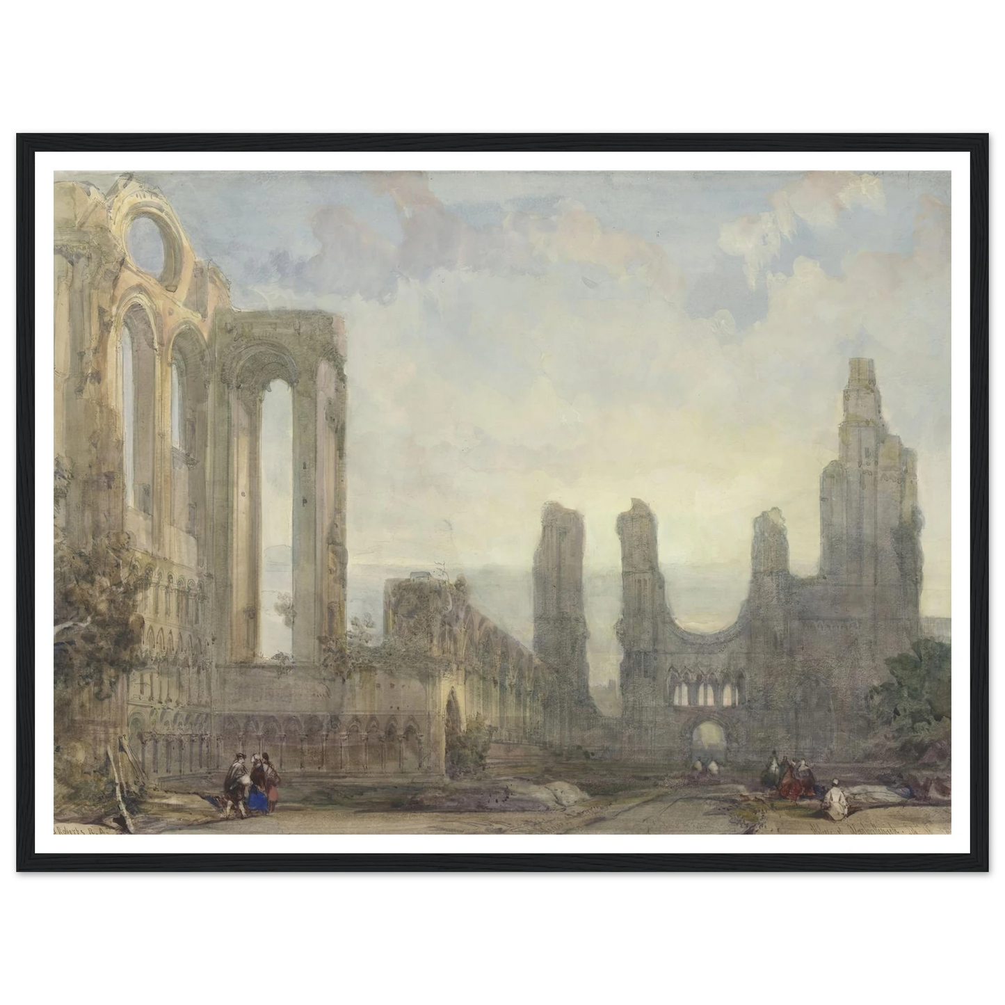 Abdijruïne van Aberbrothwick bij avond (1848) Art Print | David Roberts - Framed Poster - 30x40 cm / 12x16″ - Black frame