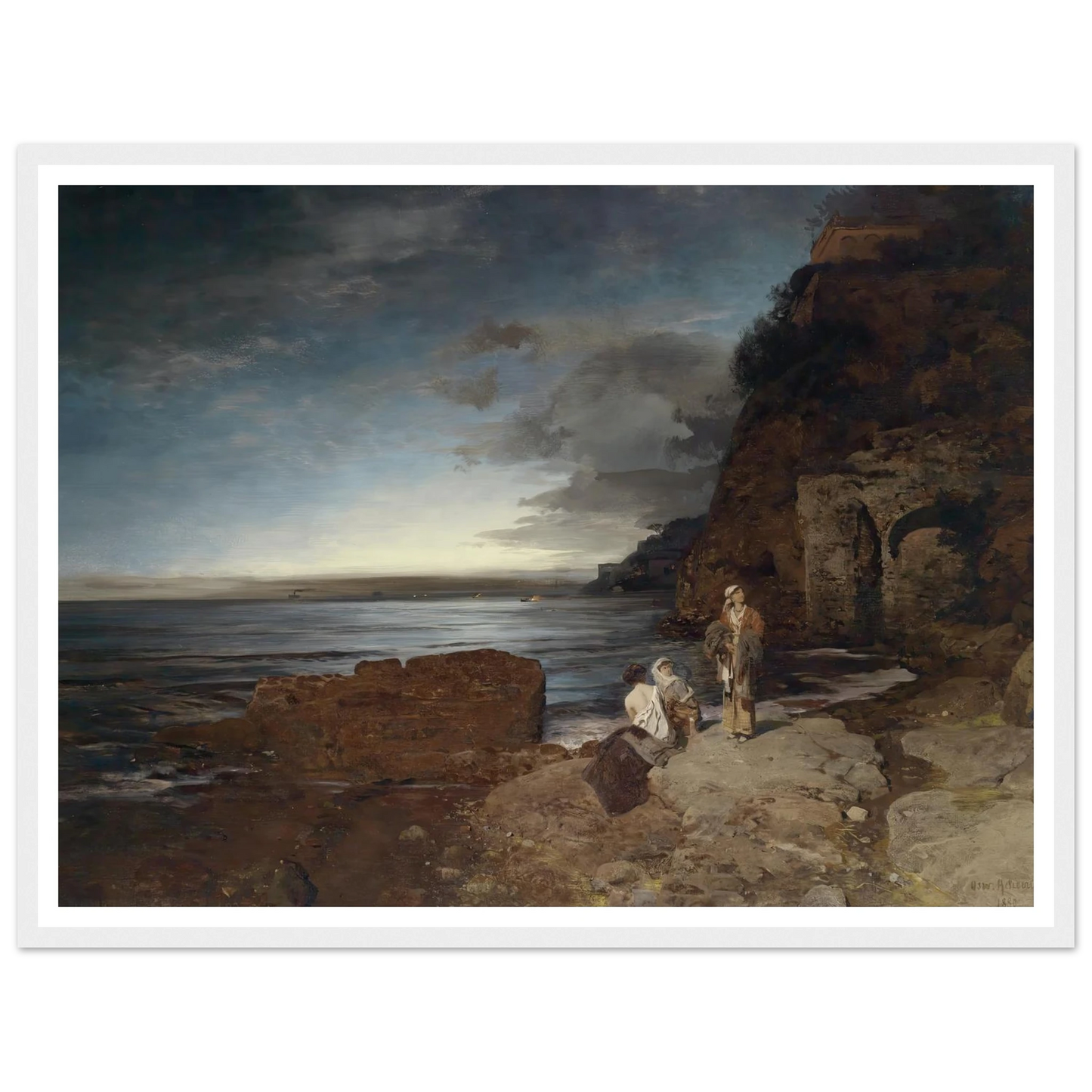Abend an der Küste (1880) Art Print | Oswald Achenbach - Framed Poster - 30x40 cm / 12x16″ - Black frame