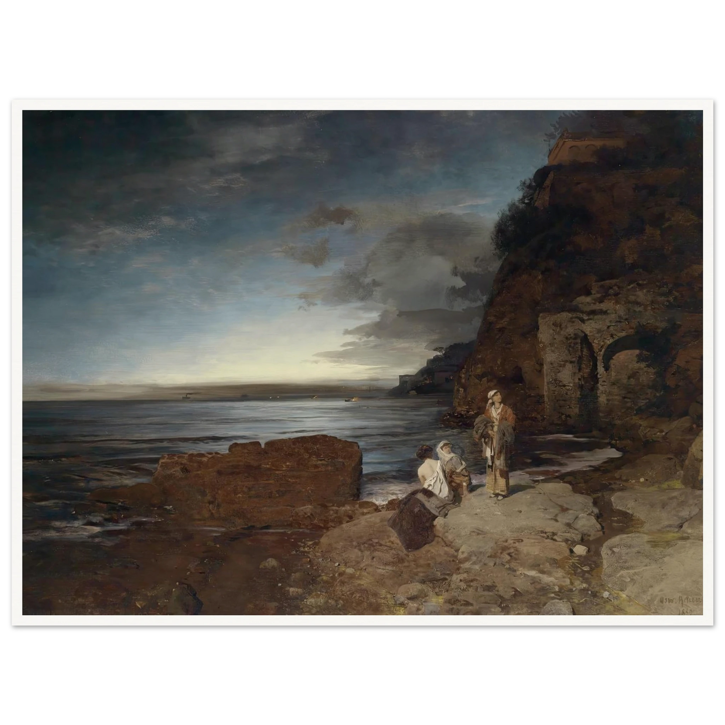 Abend an der Küste (1880) Art Print | Oswald Achenbach - Framed Poster - 30x40 cm / 12x16″ - Black frame