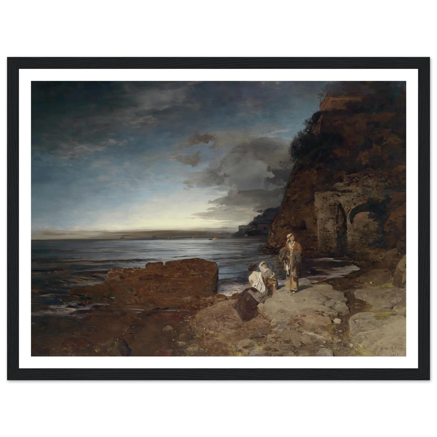 Abend an der Küste (1880) Art Print | Oswald Achenbach - Framed Poster - 30x40 cm / 12x16″ - Black frame