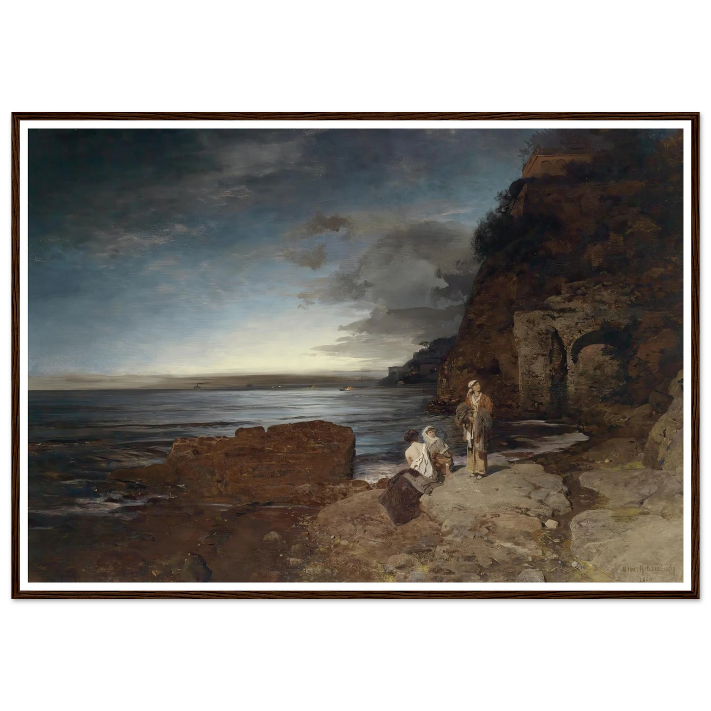 Abend an der Küste (1880) Art Print | Oswald Achenbach - Framed Poster - 30x40 cm / 12x16″ - Black frame