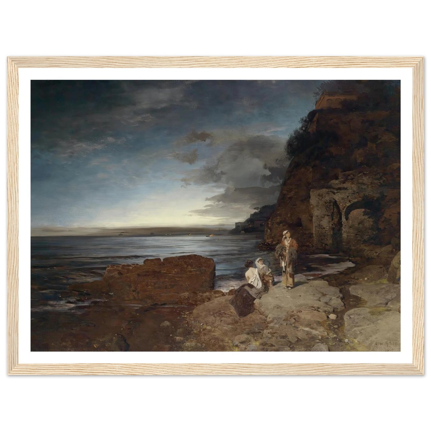 Abend an der Küste (1880) Art Print | Oswald Achenbach - Framed Poster - 30x40 cm / 12x16″ - Black frame