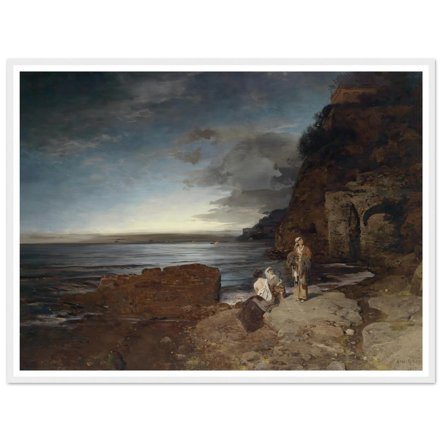 Abend an der Küste (1880) Art Print | Oswald Achenbach - Framed Poster - 30x40 cm / 12x16″ - Black frame
