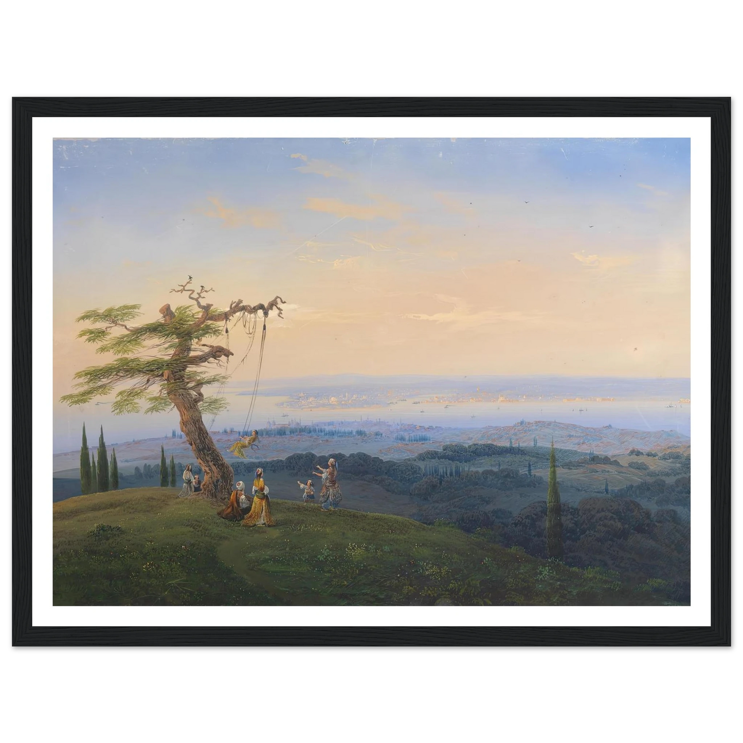 Abendliches Vergnügen vor den Toren Konstantinopels Art Print | Carlo Bossoli - Framed Poster - 30x40 cm / 12x16″ - Black frame