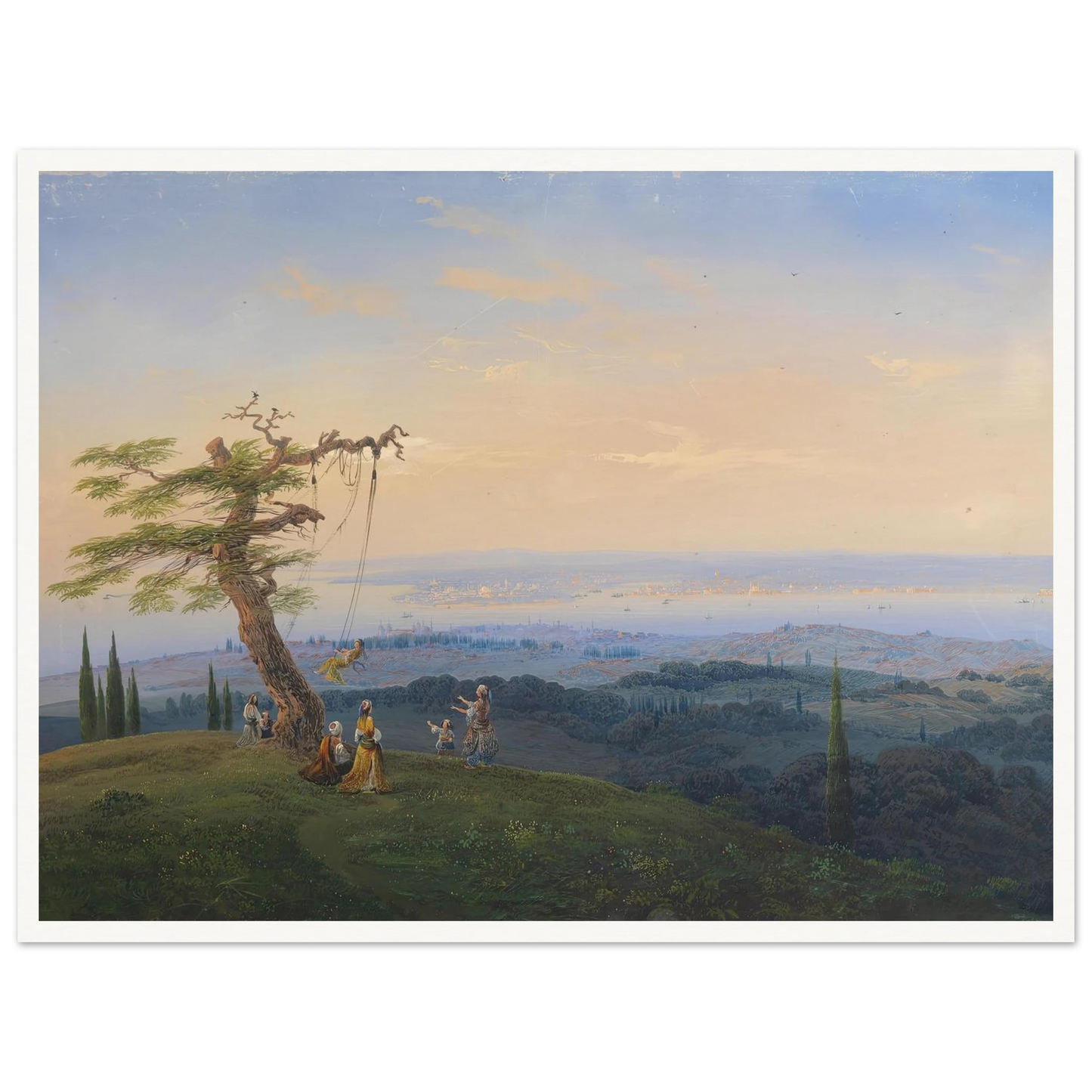 Abendliches Vergnügen vor den Toren Konstantinopels Art Print | Carlo Bossoli - Framed Poster - 30x40 cm / 12x16″ - Black frame