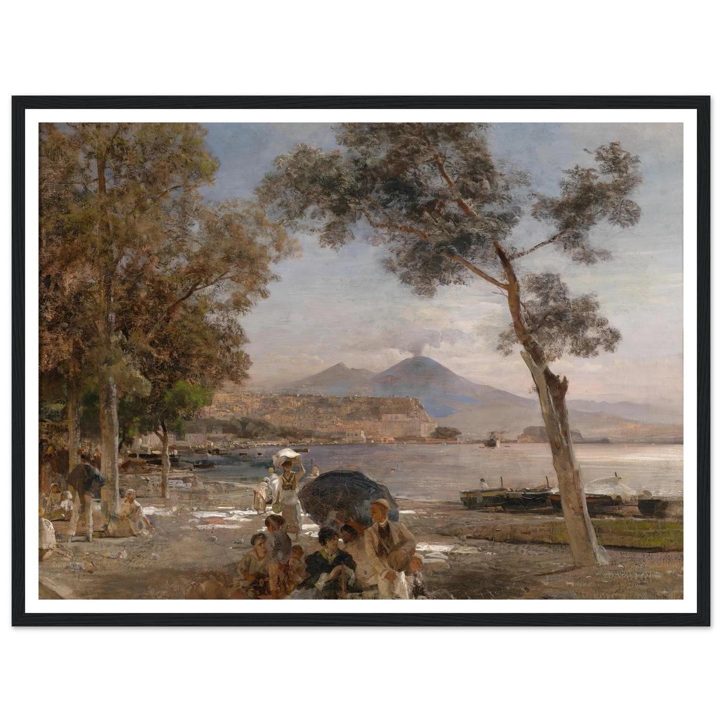 Abendstimmung am Golf von Neapel Art Print | Oswald Achenbach - Framed Poster - 30x40 cm / 12x16″ - Black frame