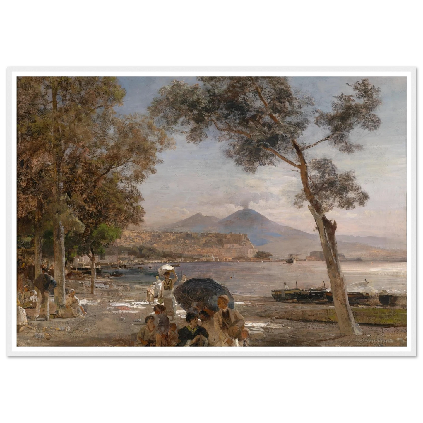 Abendstimmung am Golf von Neapel Art Print | Oswald Achenbach - Framed Poster - 30x40 cm / 12x16″ - Black frame