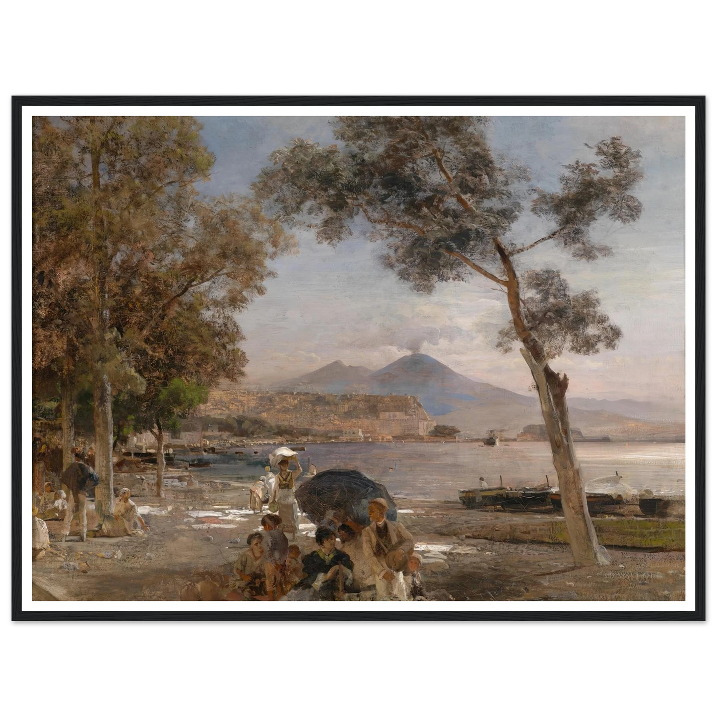 Abendstimmung am Golf von Neapel Art Print | Oswald Achenbach - Framed Poster - 30x40 cm / 12x16″ - Black frame