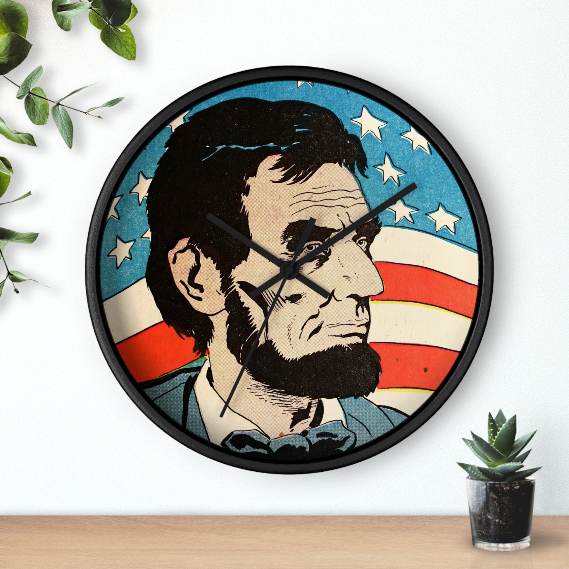 Abraham Lincoln Wall Clock | U.S. Information Agency - Black - Black Base - 10"
