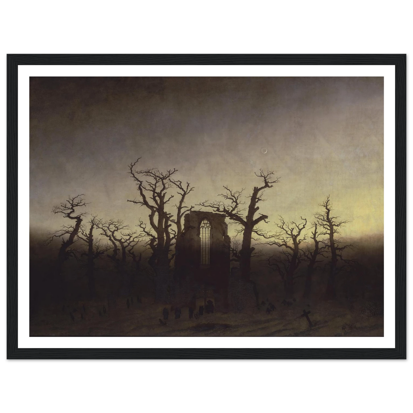 Abtei im Eichwald Art Print | Caspar David Friedrich - Framed Poster - 30x40 cm / 12x16″ - Black frame