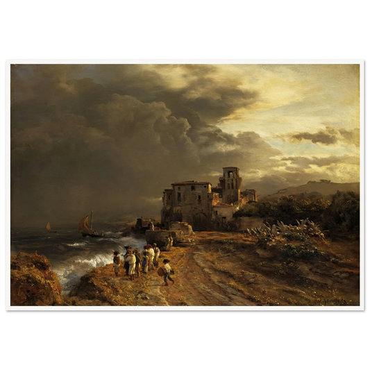 Abziehender Sturm an der italienischen Küste Art Print | Oswald Achenbach - Framed Poster - 30x40 cm / 12x16″ - Black frame