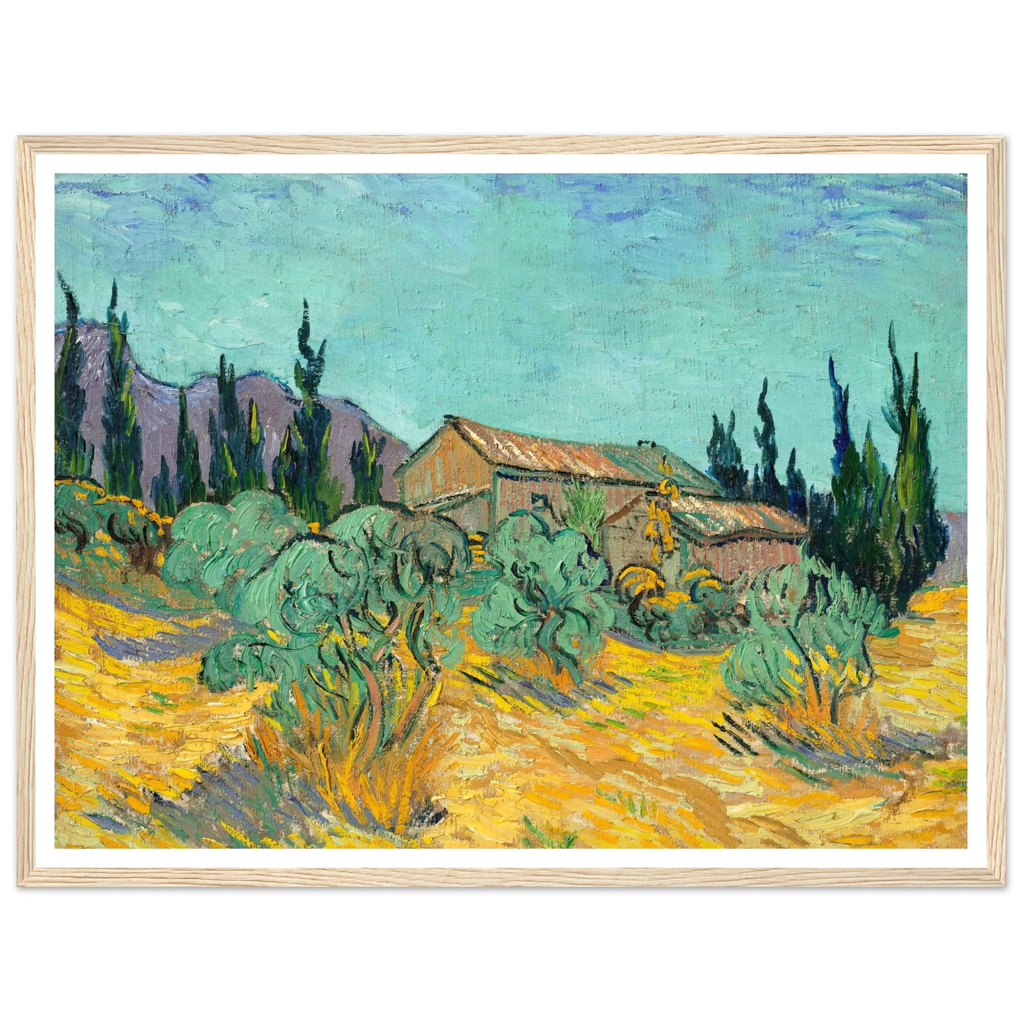 Cabanes de bois parmi les oliviers et cyprès (1889) Art Print | Vincent van Gogh-Quipham Collections