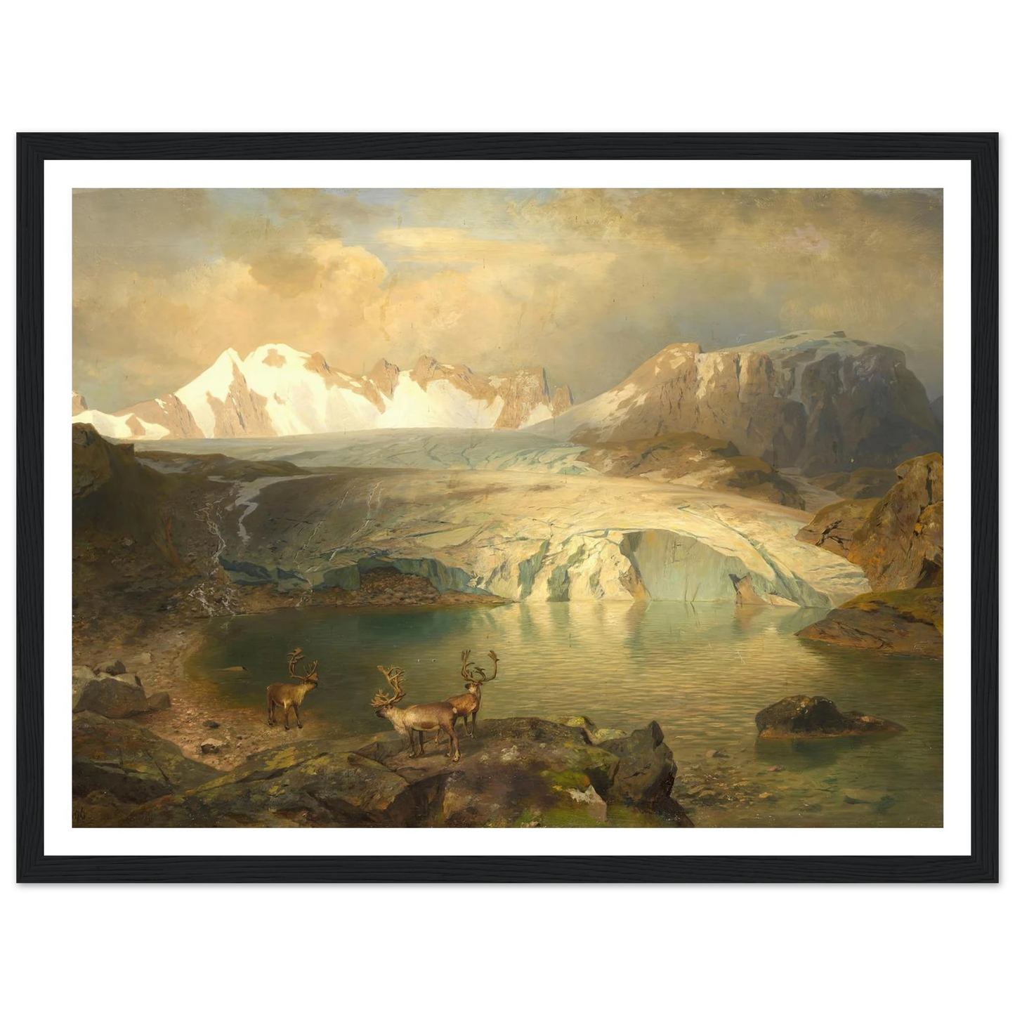 Fjordlandschaft mit Gletscher und Rentieren (1896) Art Print | August Wilhelm Leu-Quipham Collections