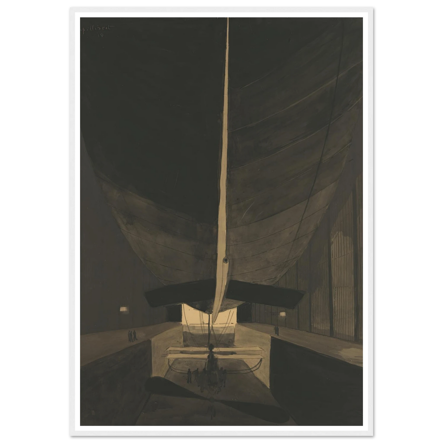 Het luchtschip Belgique II in zijn loods (1910) Art Print | Leon Spilliaert-Quipham Collections