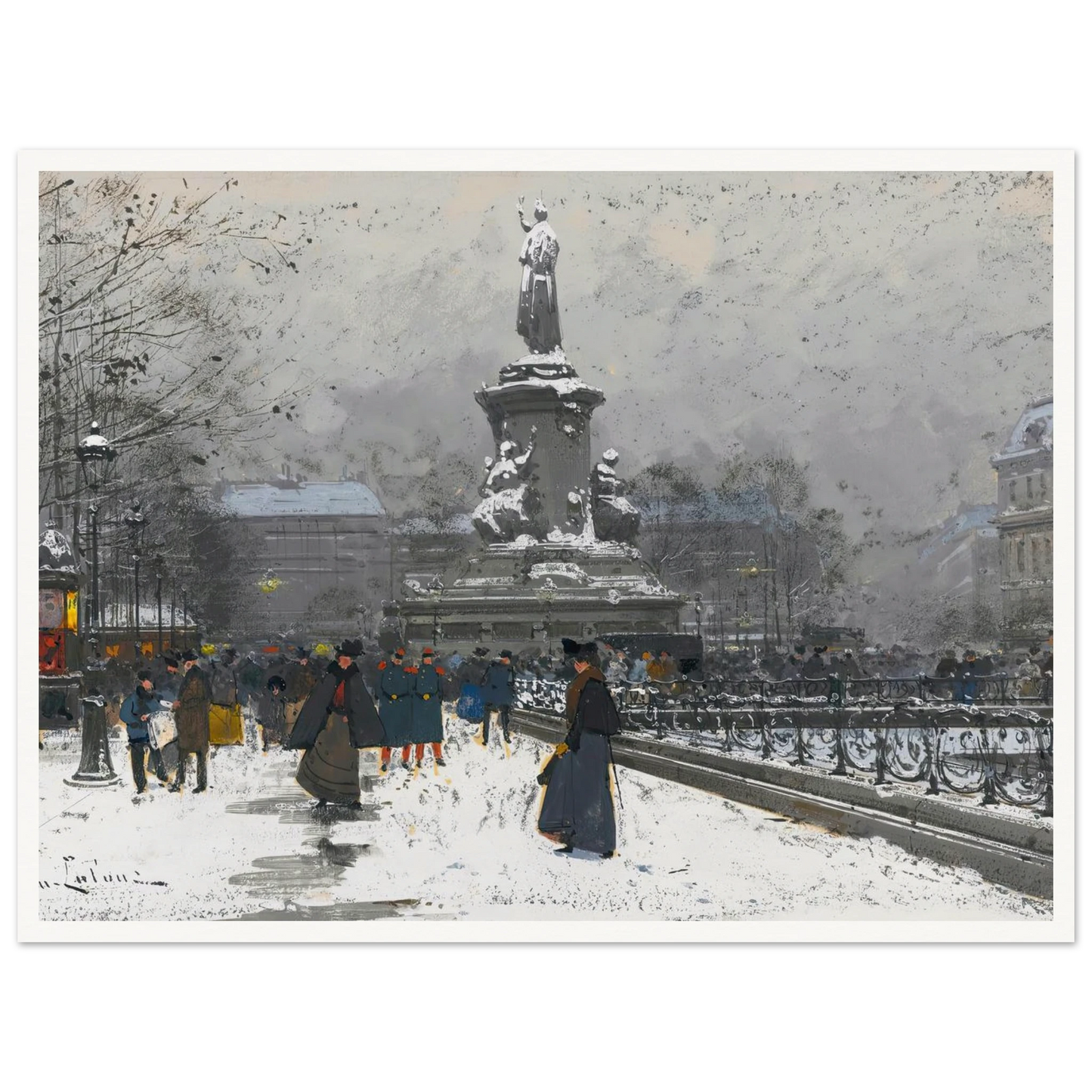 La Place De La République (Neige) Art Print | Eugene Galien Laloue-Quipham Collections