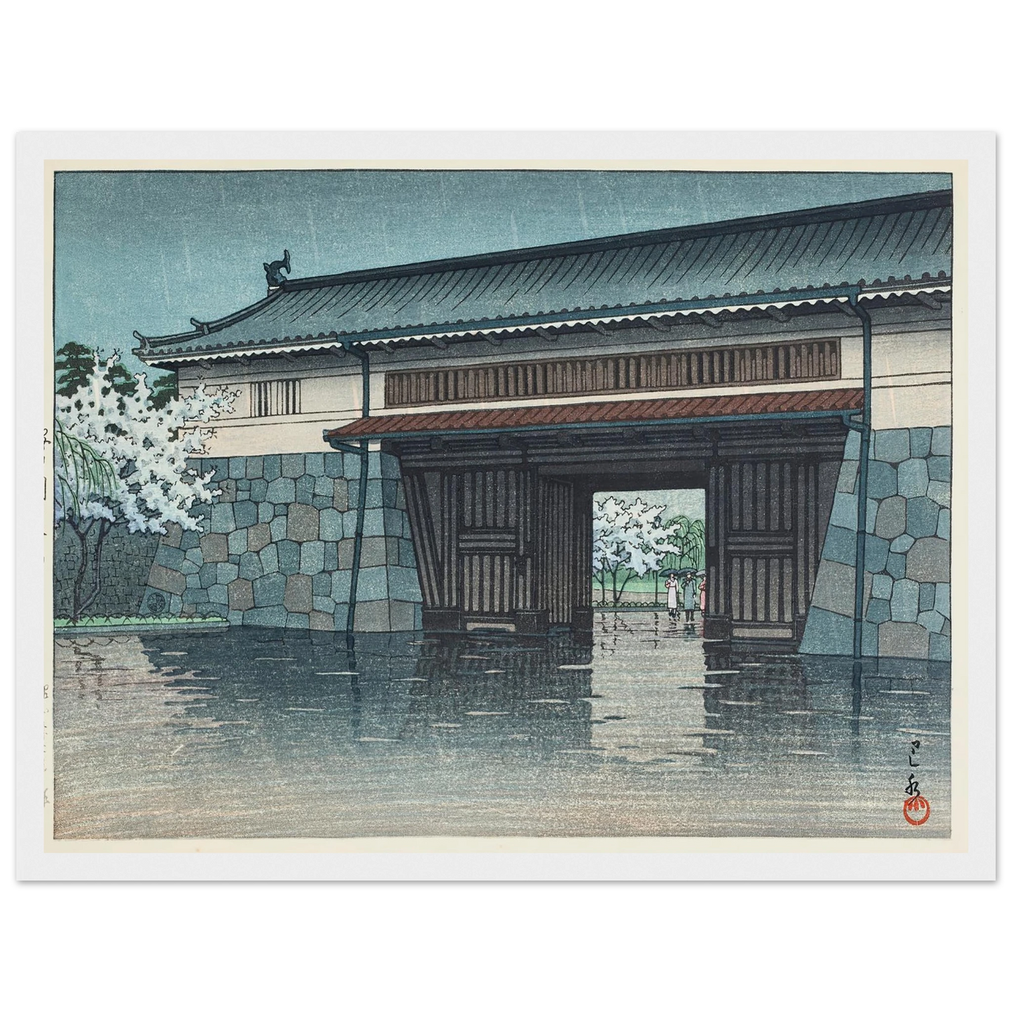 Sakuradamon no harusame (Spring rain at Sakurada Gate) (1952) Art Print | Kawase Hasui-Quipham Collections