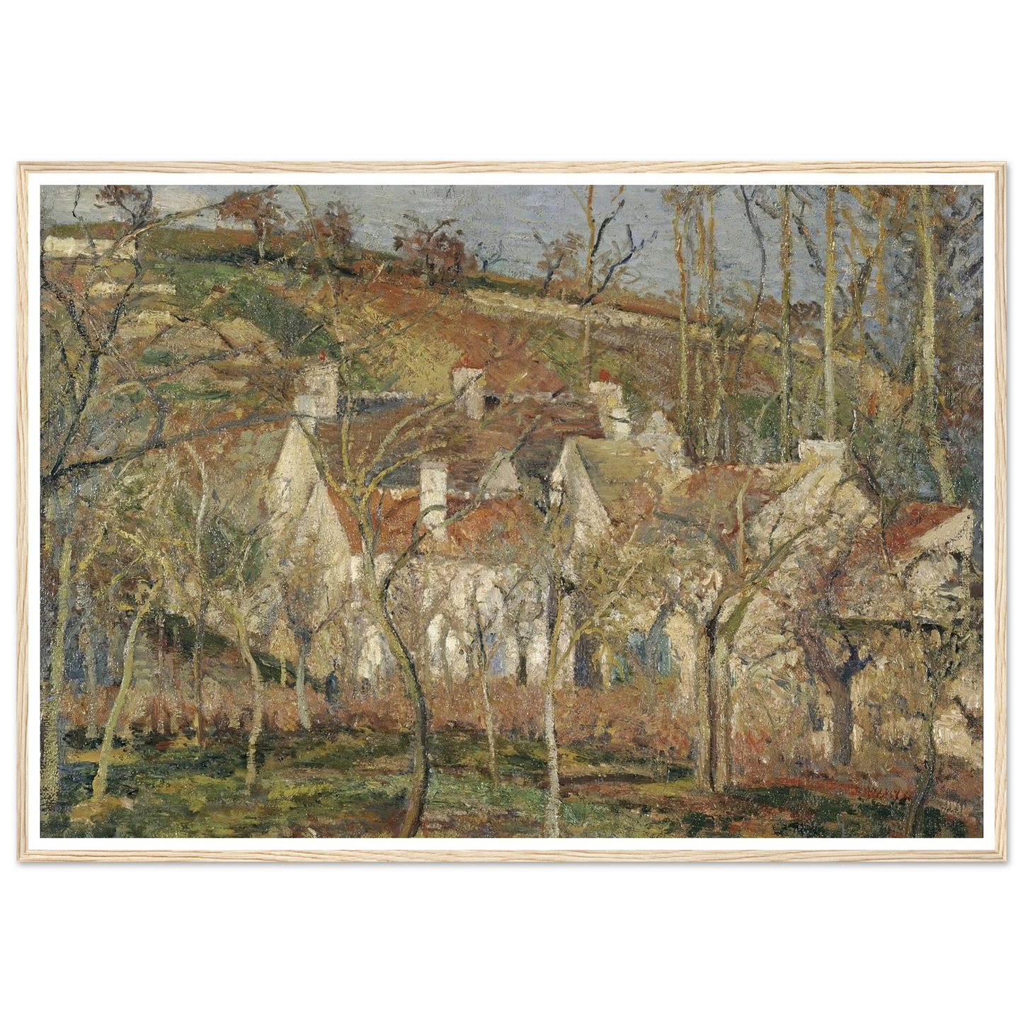 Red roofs, corner of a village, winter Art Print | Camille Pissarro-Quipham Collections