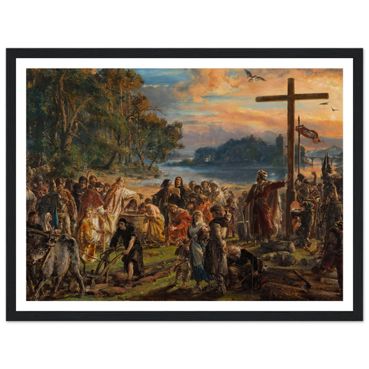 Adoption of Christianity, 965 AD, from the series “History of Civilization in Poland” (1889) Art Print | Jan Matejko - Framed Poster - 30x40 cm / 12x16″ - Black frame
