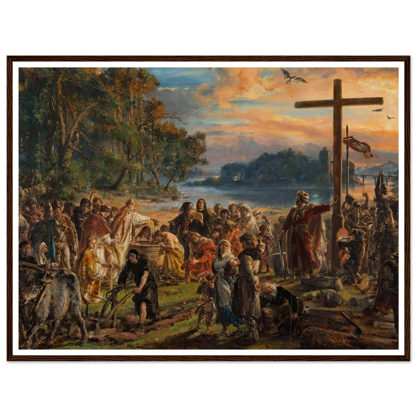 Adoption of Christianity, 965 AD, from the series “History of Civilization in Poland” (1889) Art Print | Jan Matejko - Framed Poster - 30x40 cm / 12x16″ - Black frame
