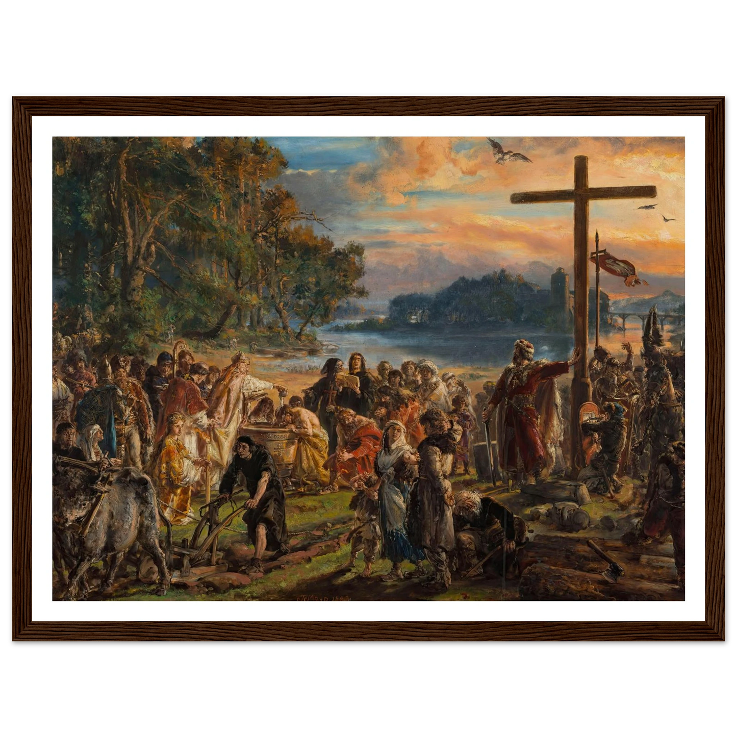 Adoption of Christianity, 965 AD, from the series “History of Civilization in Poland” (1889) Art Print | Jan Matejko - Framed Poster - 30x40 cm / 12x16″ - Black frame