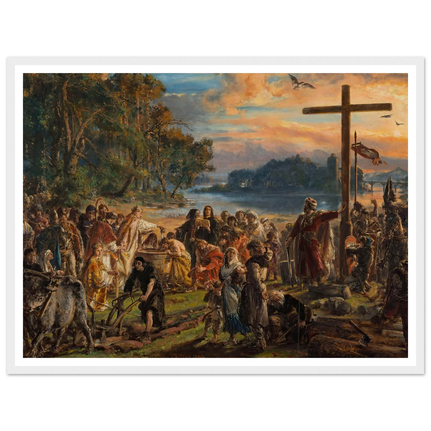 Adoption of Christianity, 965 AD, from the series “History of Civilization in Poland” (1889) Art Print | Jan Matejko - Framed Poster - 30x40 cm / 12x16″ - Black frame