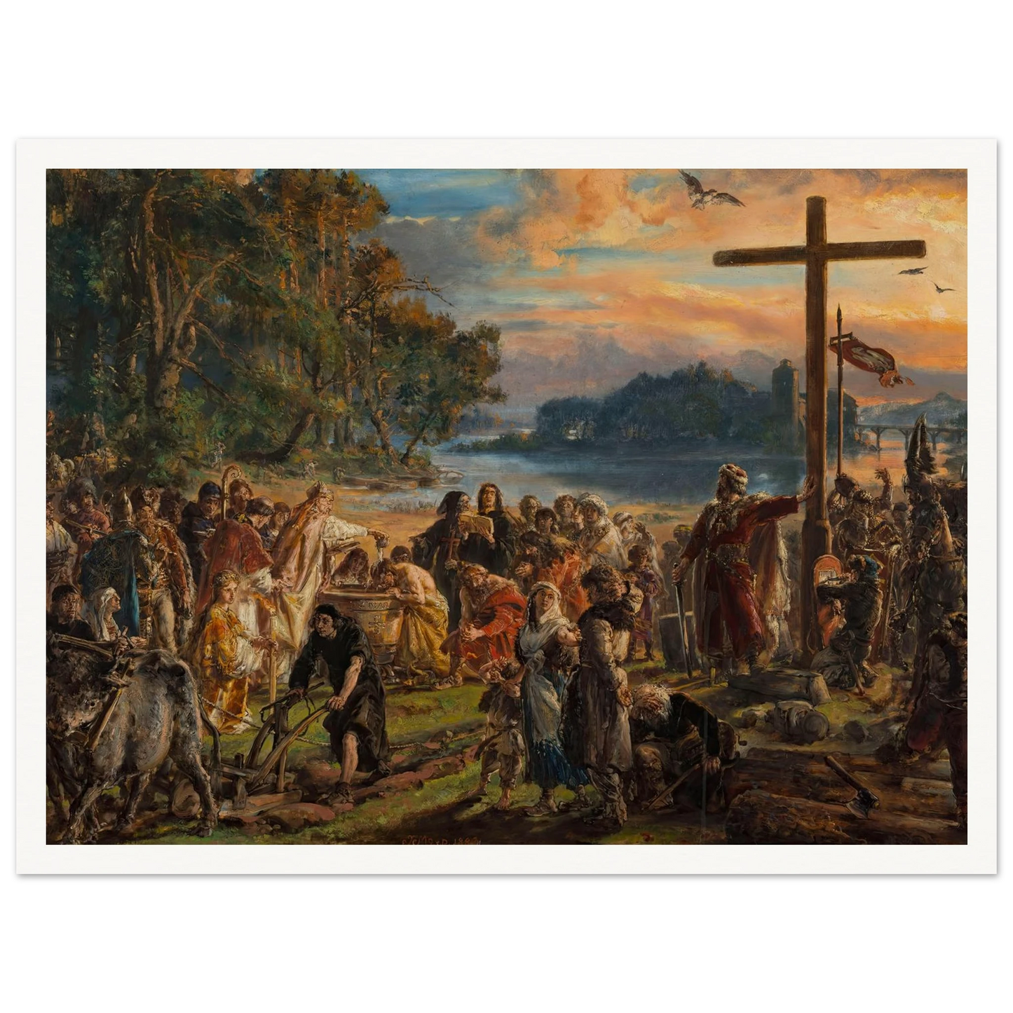 Adoption of Christianity, 965 AD, from the series “History of Civilization in Poland” (1889) Art Print | Jan Matejko - Framed Poster - 30x40 cm / 12x16″ - Black frame