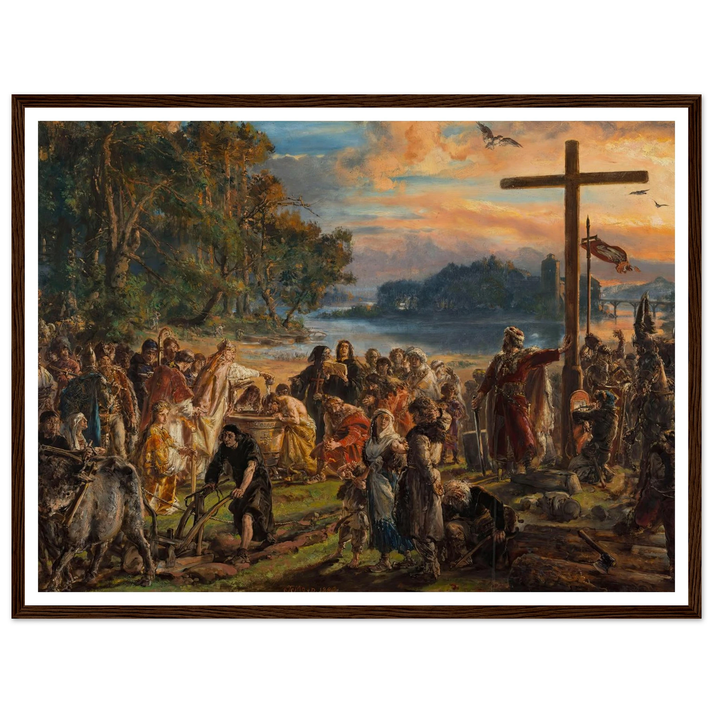 Adoption of Christianity, 965 AD, from the series “History of Civilization in Poland” (1889) Art Print | Jan Matejko - Framed Poster - 30x40 cm / 12x16″ - Black frame