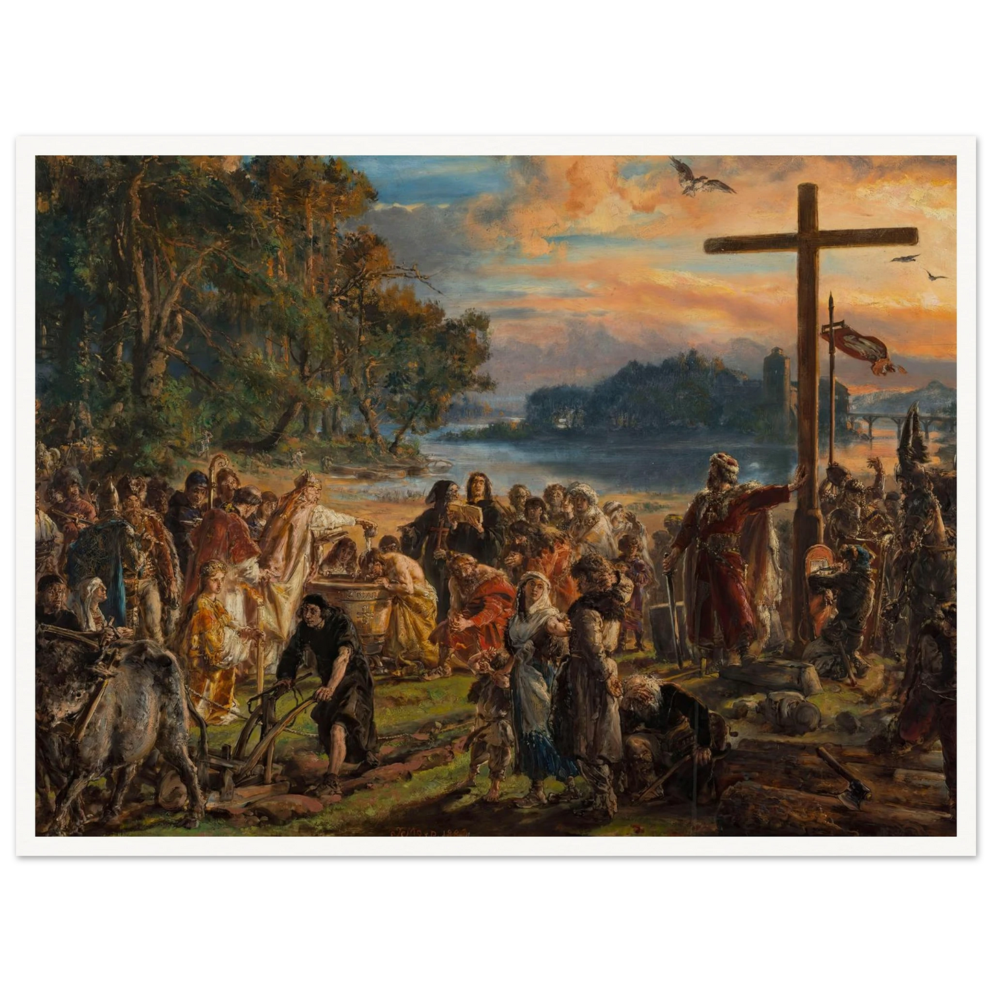 Adoption of Christianity, 965 AD, from the series “History of Civilization in Poland” (1889) Art Print | Jan Matejko - Framed Poster - 30x40 cm / 12x16″ - Black frame