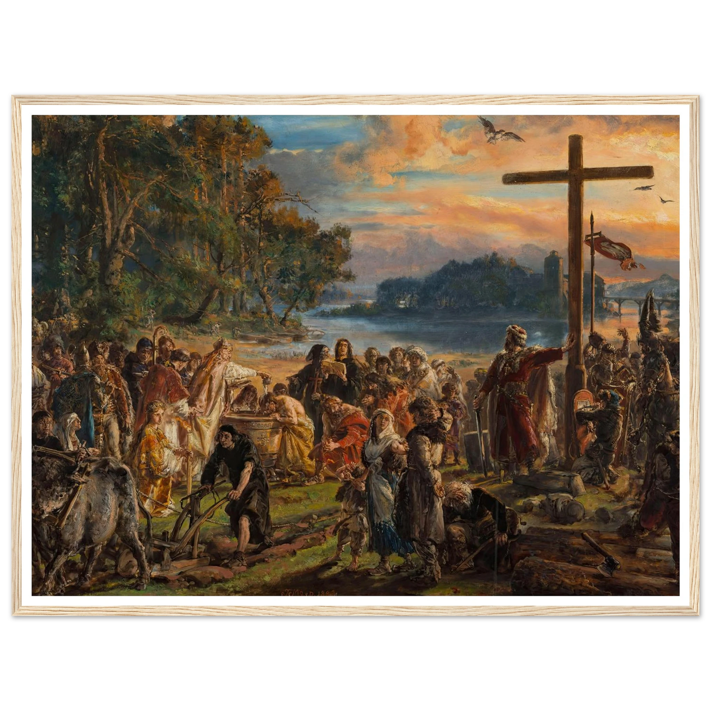 Adoption of Christianity, 965 AD, from the series “History of Civilization in Poland” (1889) Art Print | Jan Matejko - Framed Poster - 30x40 cm / 12x16″ - Black frame