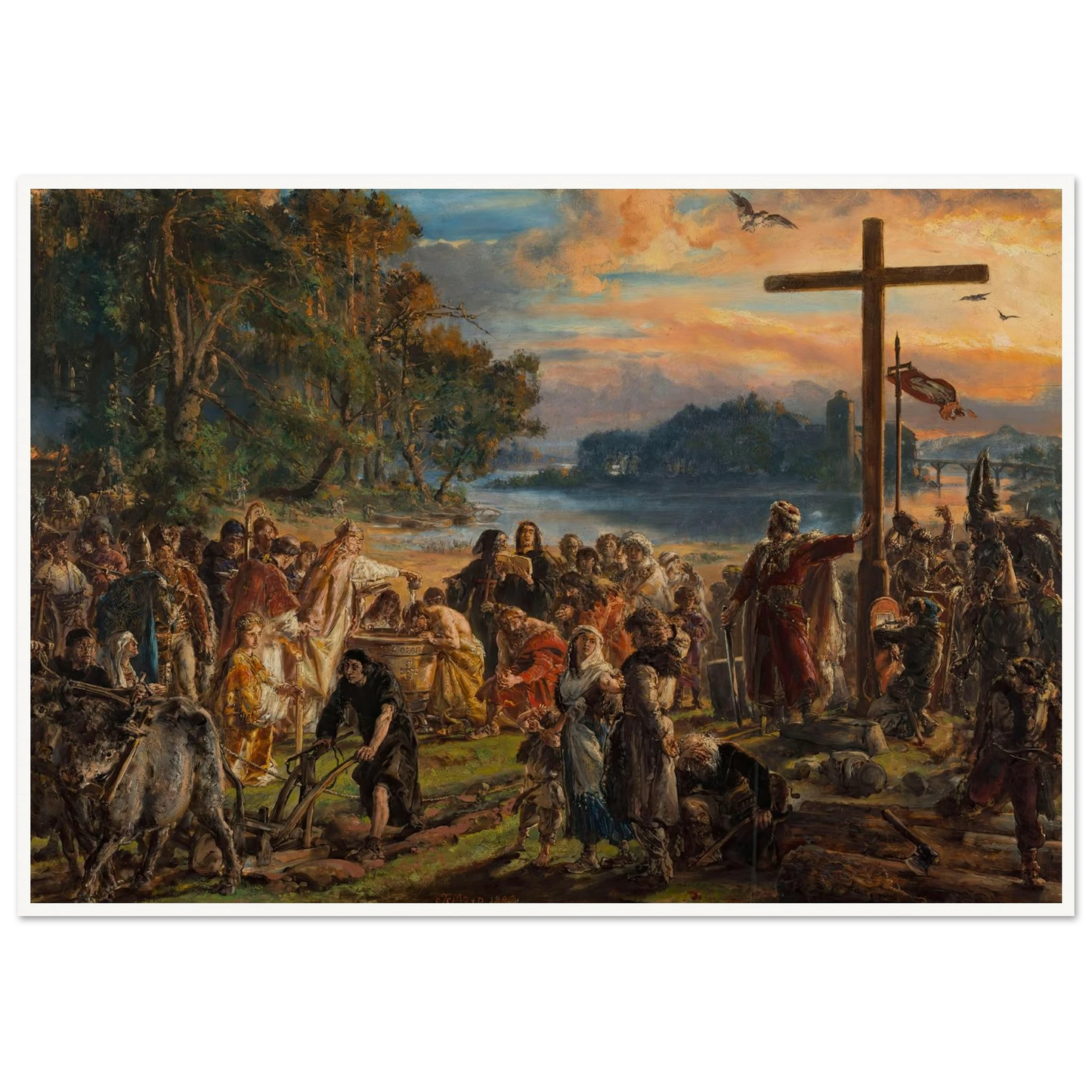 Adoption of Christianity, 965 AD, from the series “History of Civilization in Poland” (1889) Art Print | Jan Matejko - Framed Poster - 30x40 cm / 12x16″ - Black frame