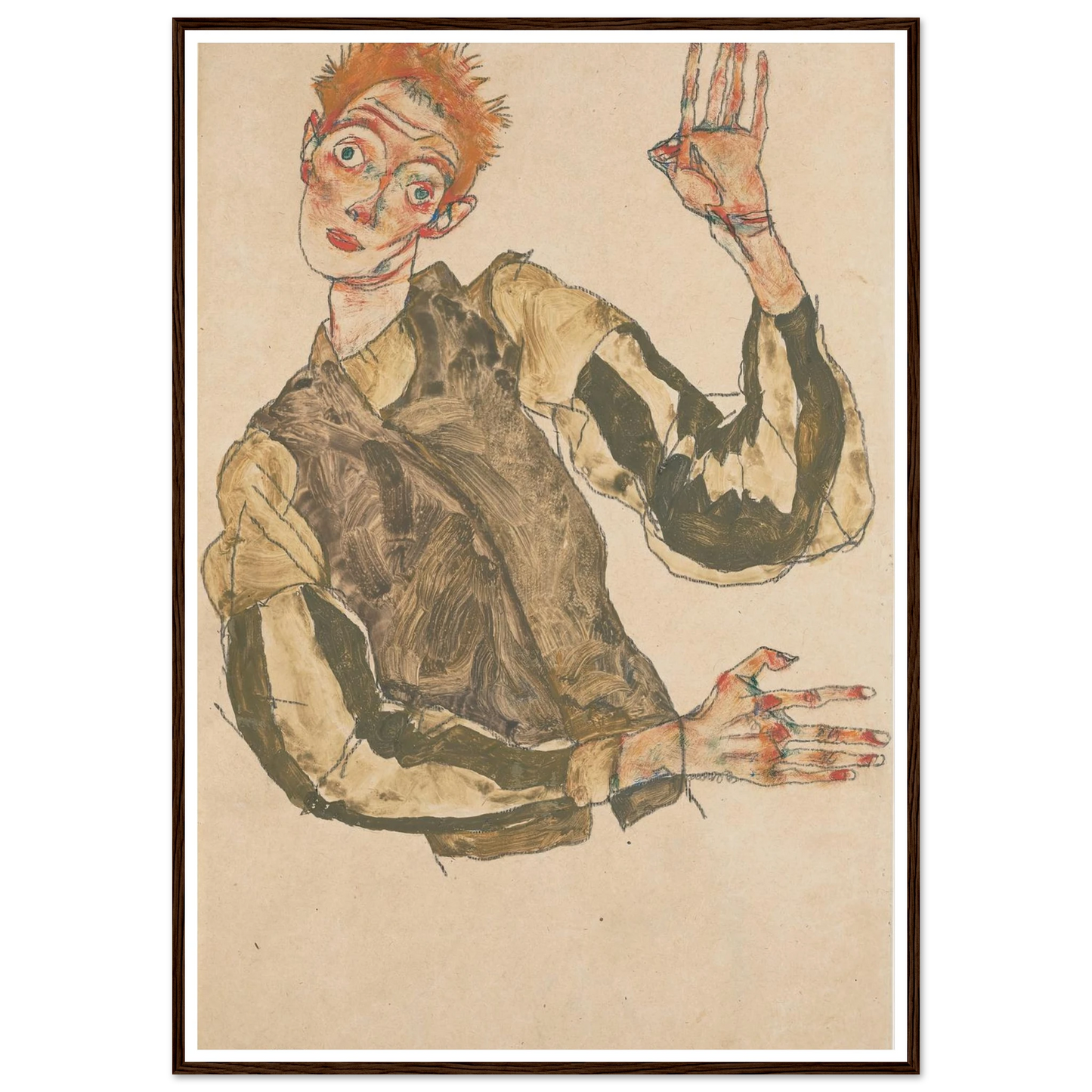 Self-Portrait with Striped Sleeves (1915) Art Print | Egon Schiele-Quipham Collections