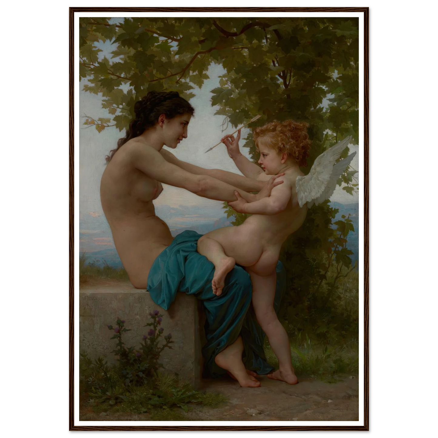 A Young Girl Defending Herself against Eros (about 1880) Art Print | William Bouguereau-Quipham Collections