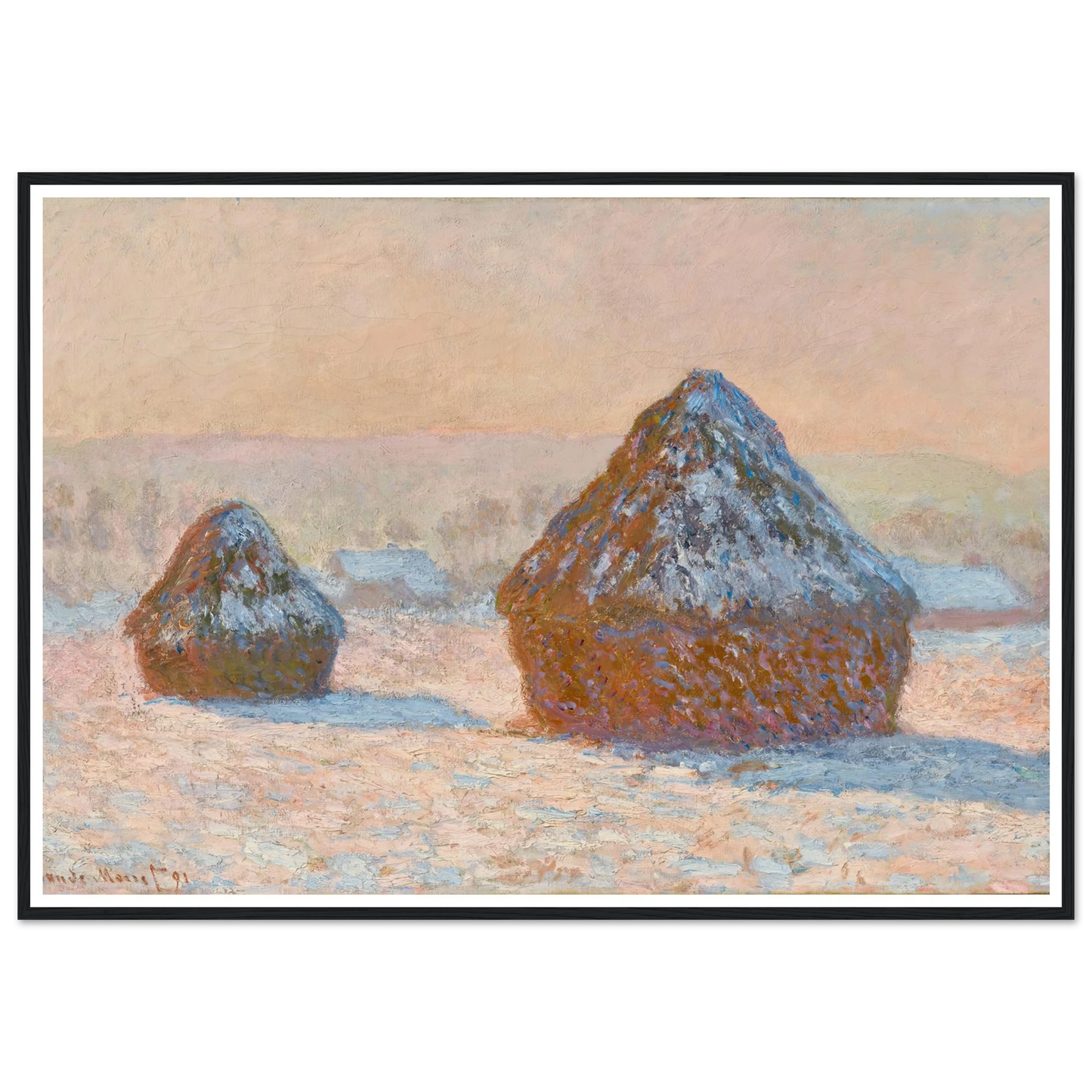 Wheatstacks, Snow Effect, Morning (1891) Art Print | Claude Monet-Quipham Collections
