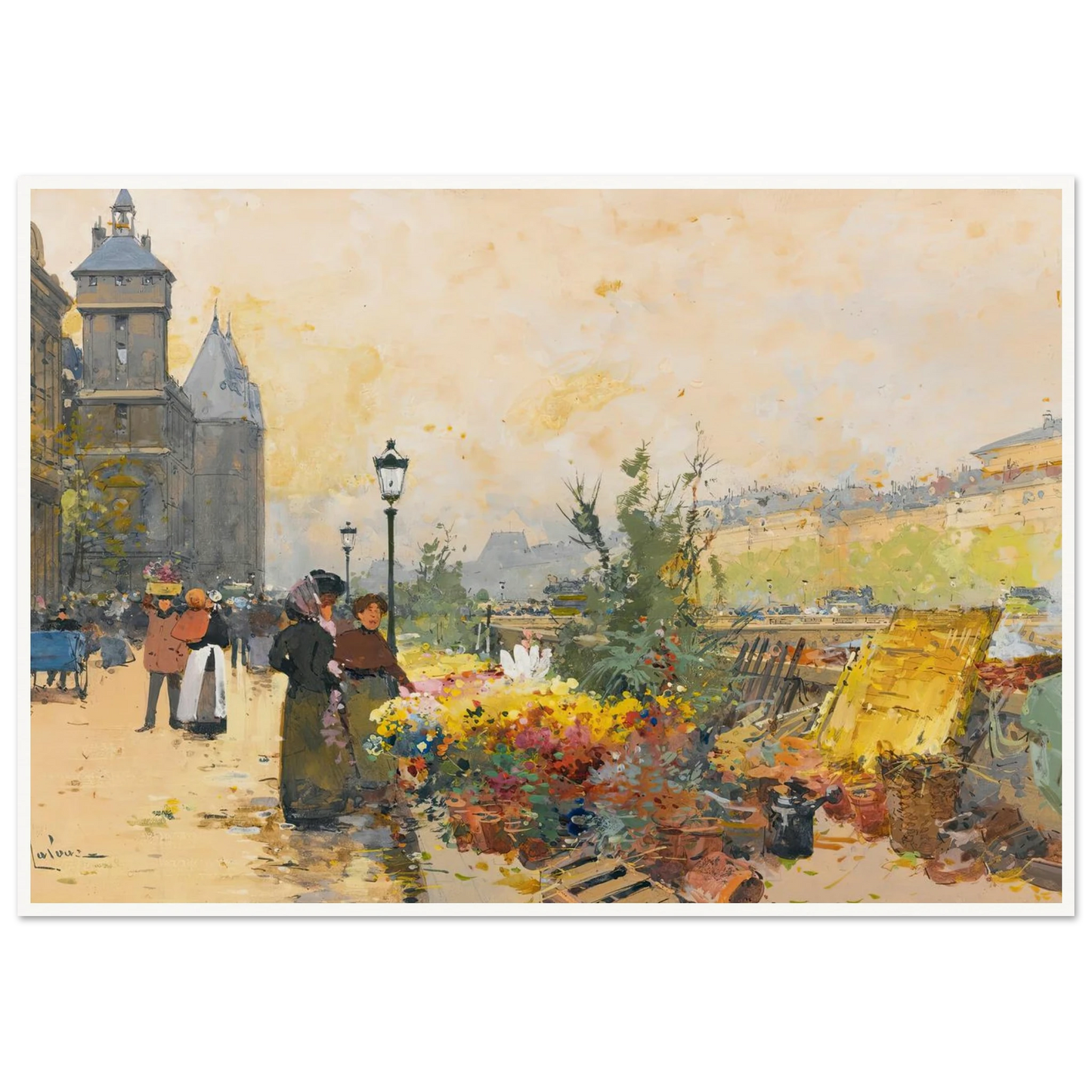 Le Marché Des Fleurs À La Cité Art Print | Eugene Galien Laloue-Quipham Collections