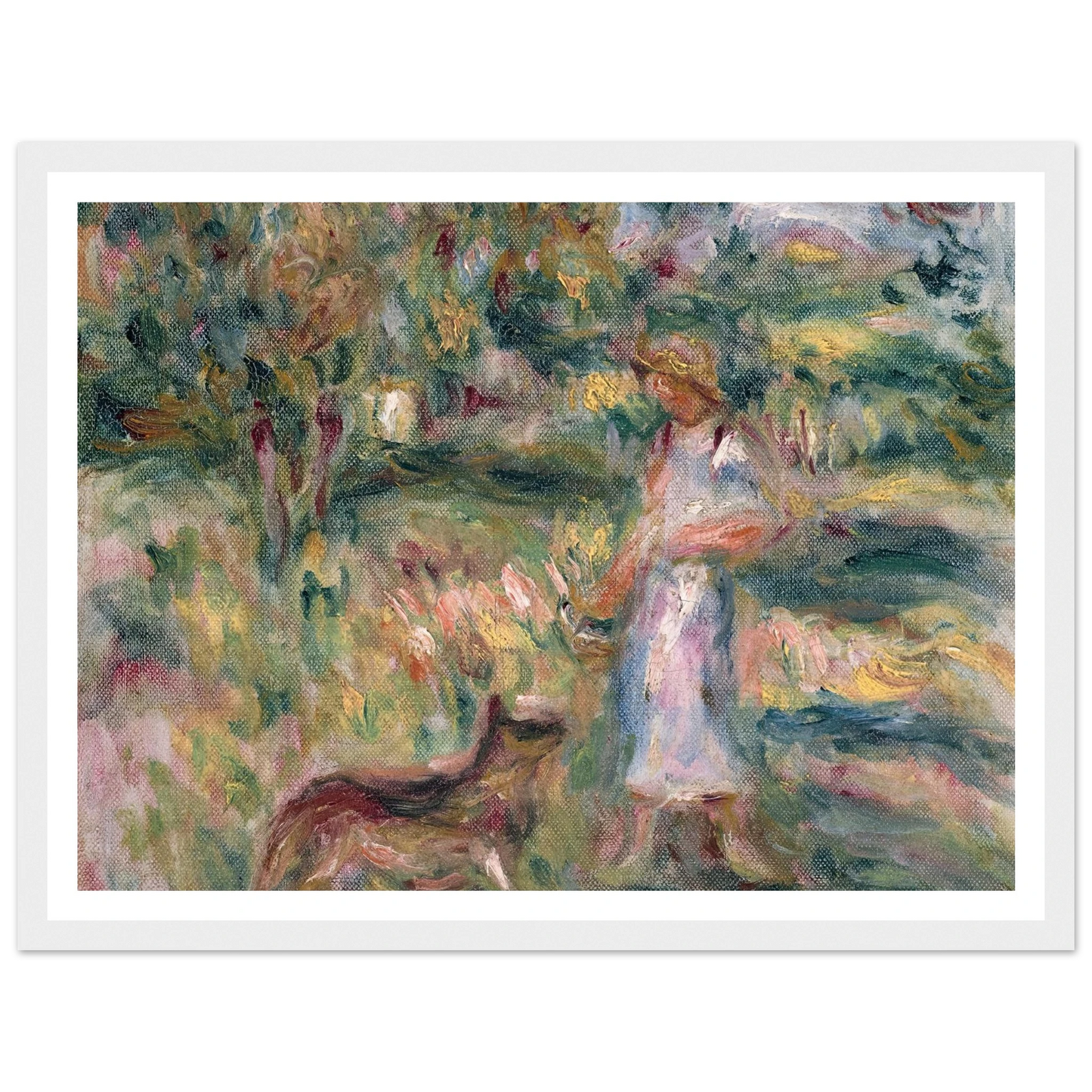 Paysage avec femme en bleu et Zaza à Cagnes (1919) Art Print | Pierre Auguste Renoir-Quipham Collections