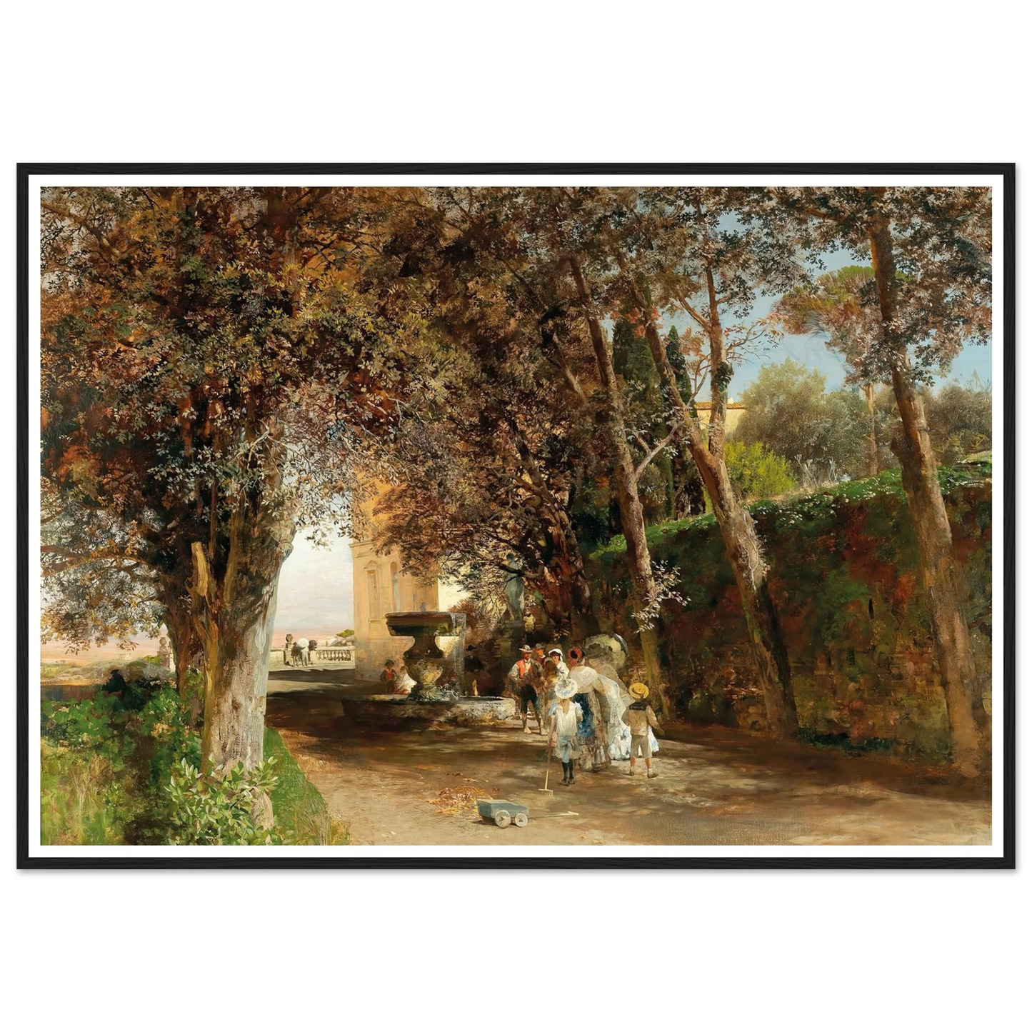 Afternoon in the park of Villa Torlonia in Frascati (1889) Art Print | Oswald Achenbach - Framed Poster - 30x40 cm / 12x16″ - Black frame