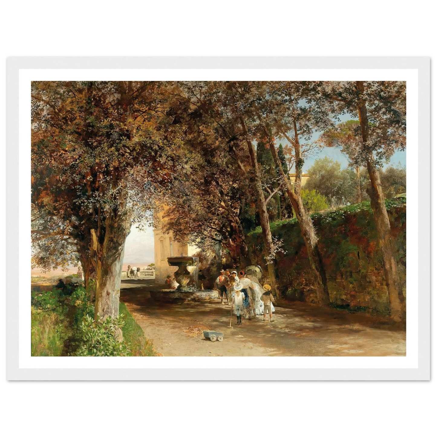 Afternoon in the park of Villa Torlonia in Frascati (1889) Art Print | Oswald Achenbach - Framed Poster - 30x40 cm / 12x16″ - Black frame