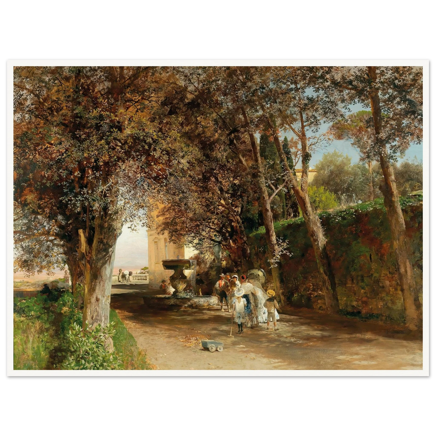 Afternoon in the park of Villa Torlonia in Frascati (1889) Art Print | Oswald Achenbach - Framed Poster - 30x40 cm / 12x16″ - Black frame
