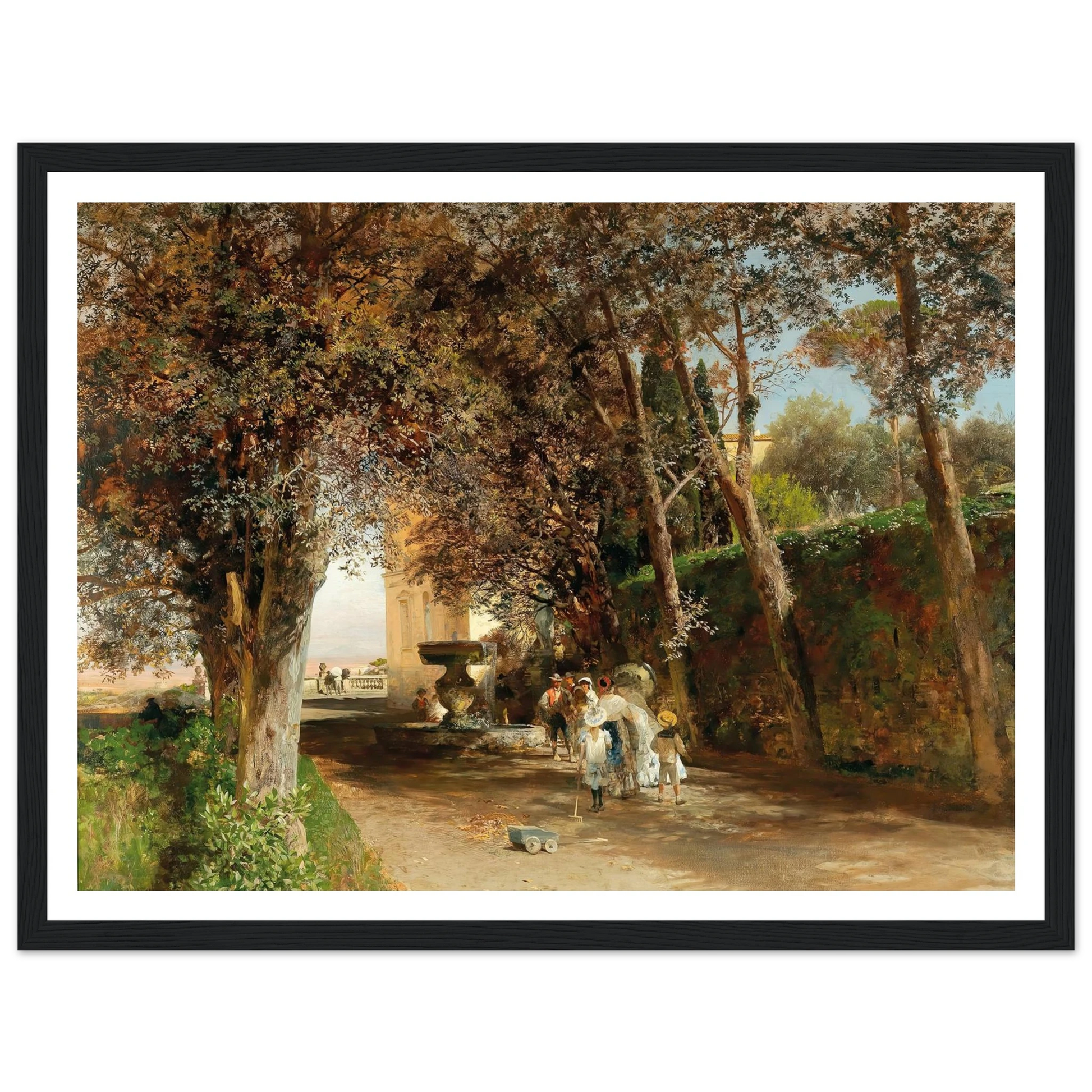 Afternoon in the park of Villa Torlonia in Frascati (1889) Art Print | Oswald Achenbach - Framed Poster - 30x40 cm / 12x16″ - Black frame