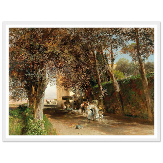 Afternoon in the park of Villa Torlonia in Frascati (1889) Art Print | Oswald Achenbach - Framed Poster - 30x40 cm / 12x16″ - Black frame