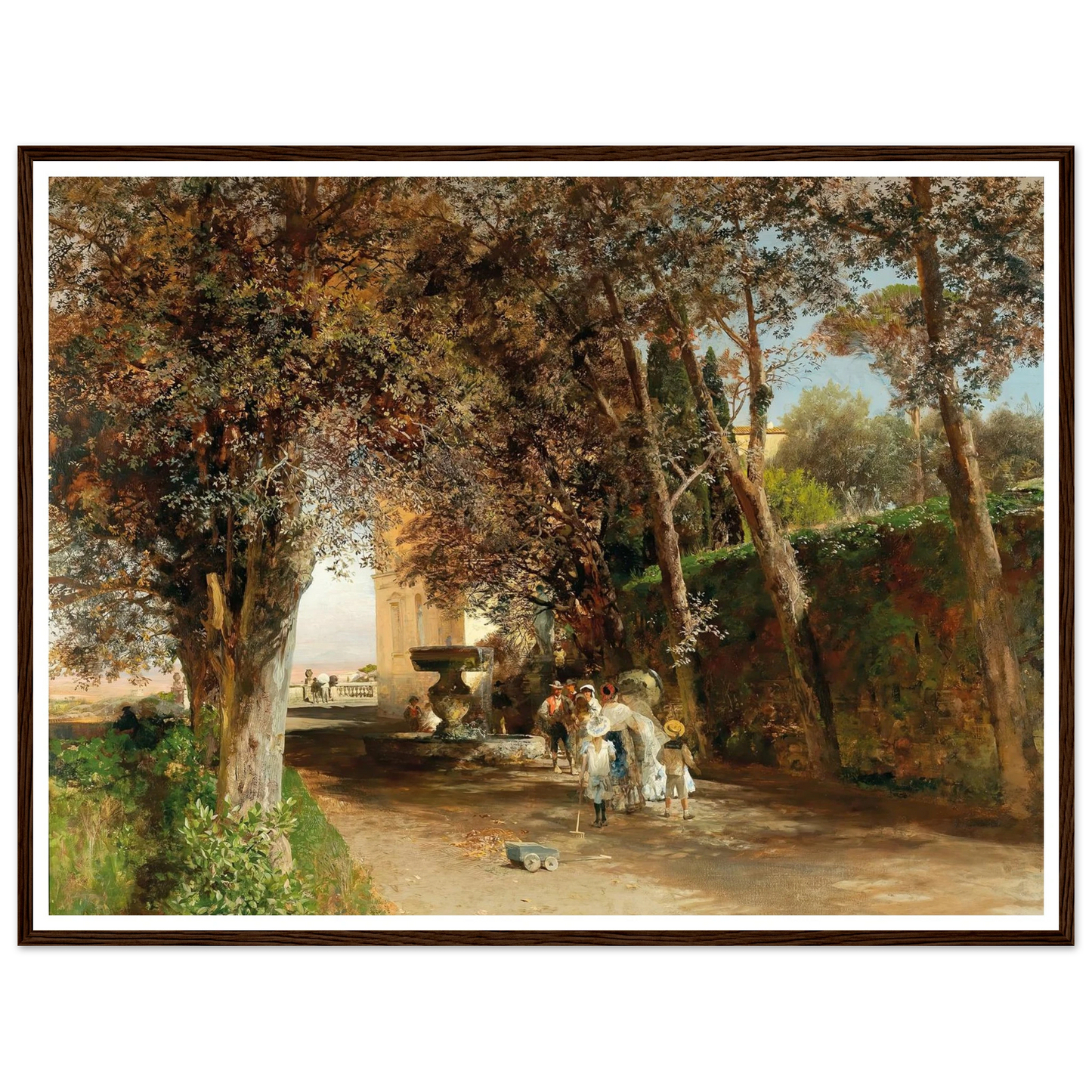 Afternoon in the park of Villa Torlonia in Frascati (1889) Art Print | Oswald Achenbach - Framed Poster - 30x40 cm / 12x16″ - Black frame