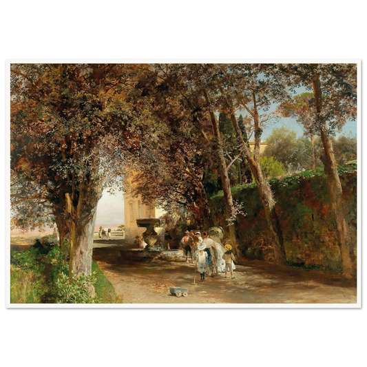 Afternoon in the park of Villa Torlonia in Frascati (1889) Art Print | Oswald Achenbach - Framed Poster - 30x40 cm / 12x16″ - Black frame