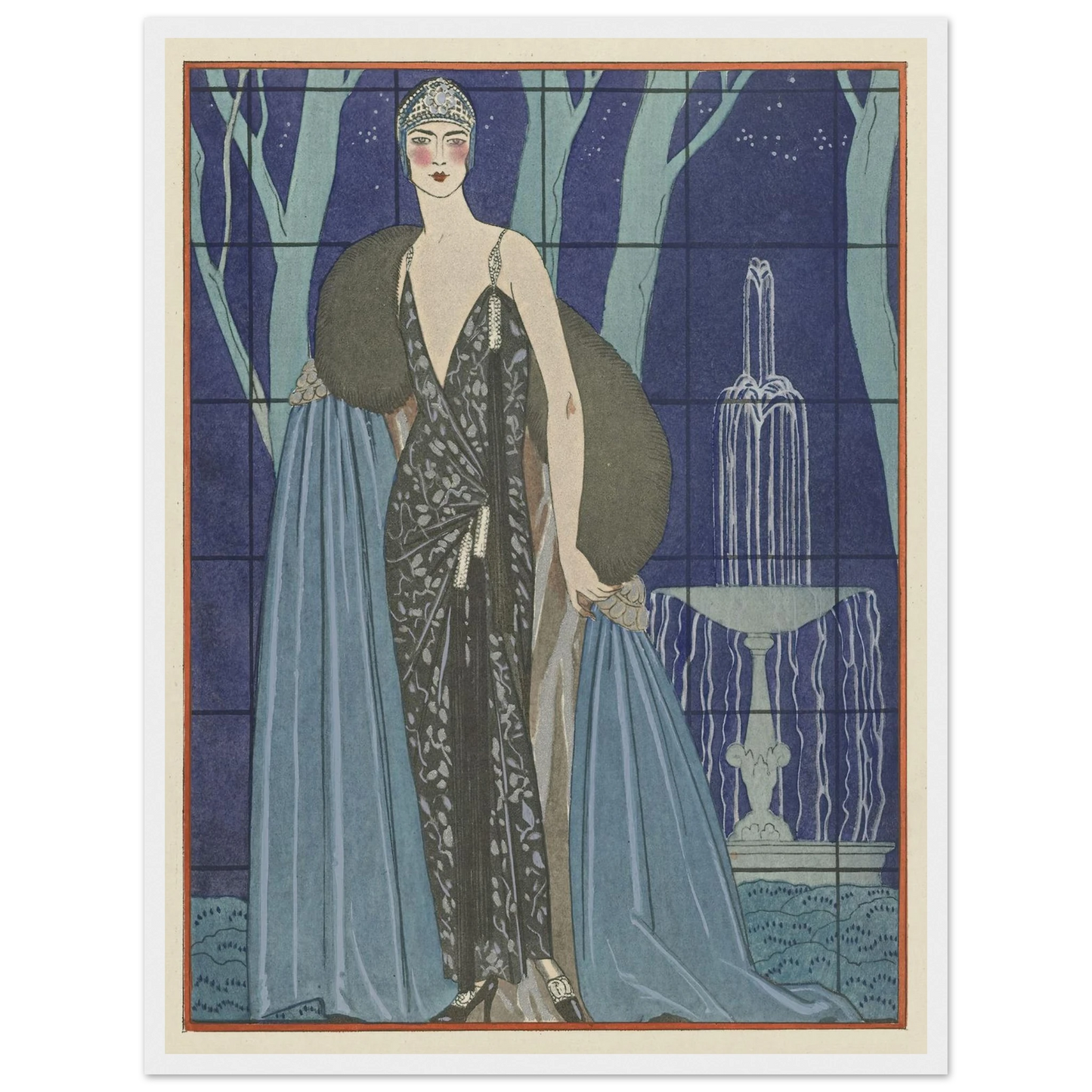 Alcyone ; Robe et manteau du soir, de Worth (1923) Art Print | George Barbier - Framed Poster - 30x40 cm / 12x16″ - Black frame
