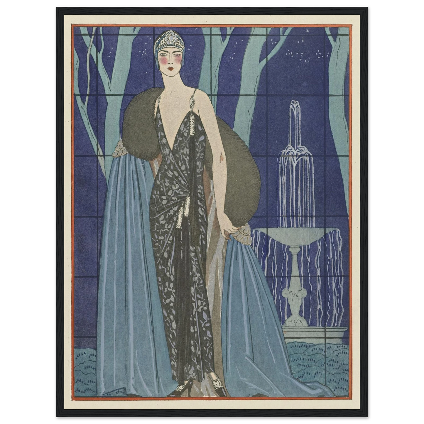 Alcyone ; Robe et manteau du soir, de Worth (1923) Art Print | George Barbier - Framed Poster - 30x40 cm / 12x16″ - Black frame