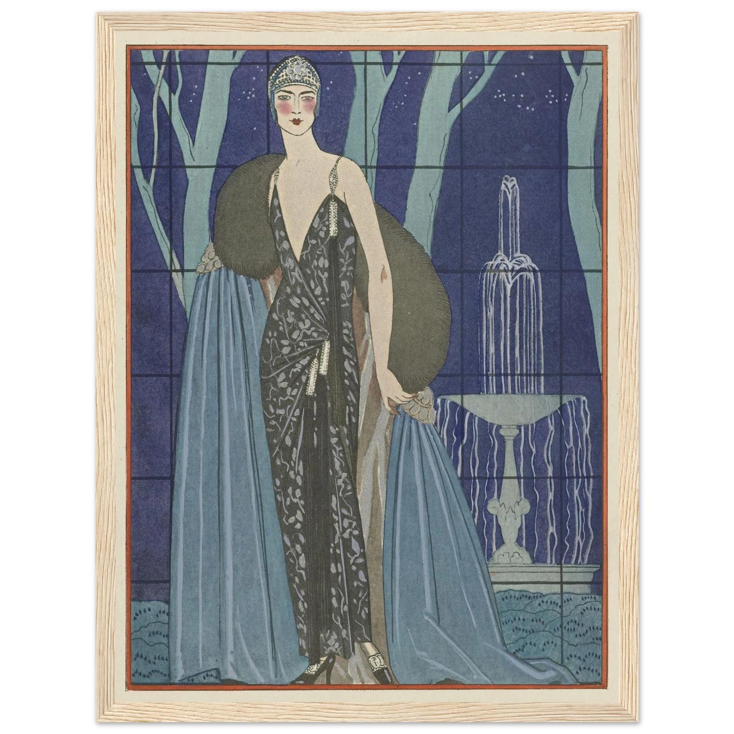 Alcyone ; Robe et manteau du soir, de Worth (1923) Art Print | George Barbier - Framed Poster - 30x40 cm / 12x16″ - Black frame