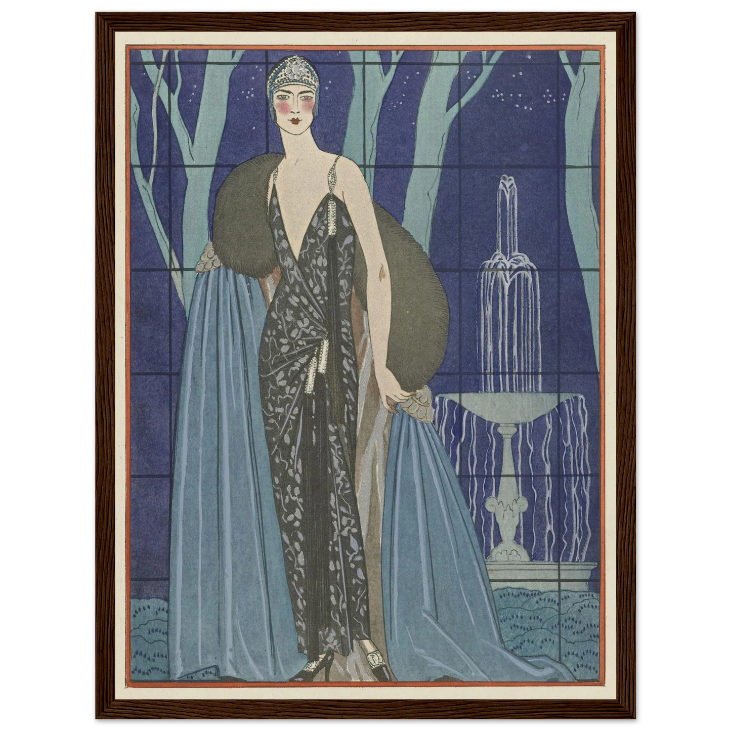 Alcyone ; Robe et manteau du soir, de Worth (1923) Art Print | George Barbier - Framed Poster - 30x40 cm / 12x16″ - Black frame