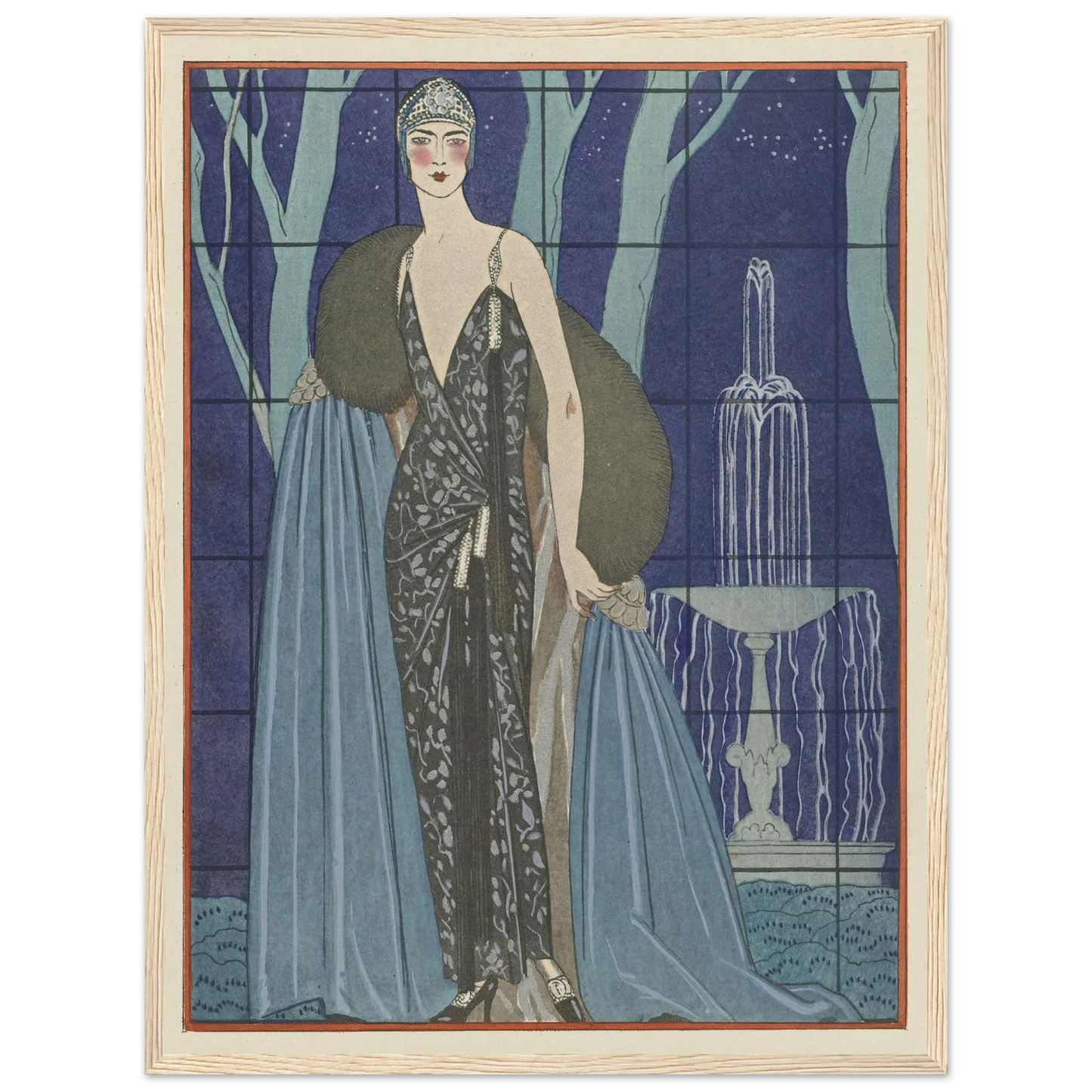 Alcyone ; Robe et manteau du soir, de Worth (1923) Art Print | George Barbier - Framed Poster - 30x40 cm / 12x16″ - Black frame