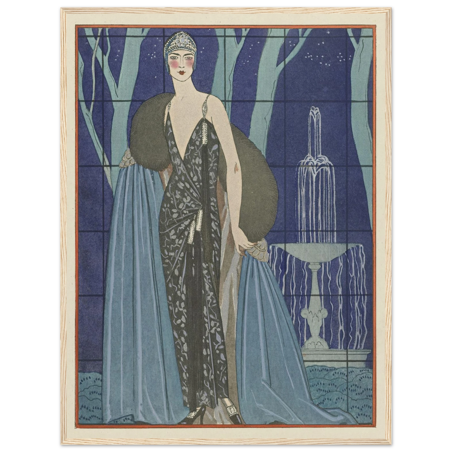Alcyone ; Robe et manteau du soir, de Worth (1923) Art Print | George Barbier - Framed Poster - 30x40 cm / 12x16″ - Black frame