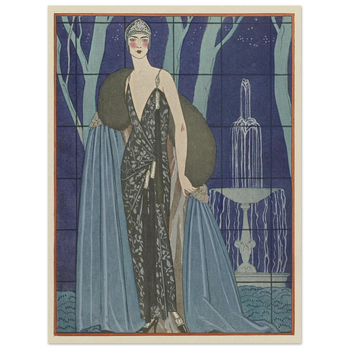 Alcyone ; Robe et manteau du soir, de Worth (1923) Art Print | George Barbier - Framed Poster - 30x40 cm / 12x16″ - Black frame